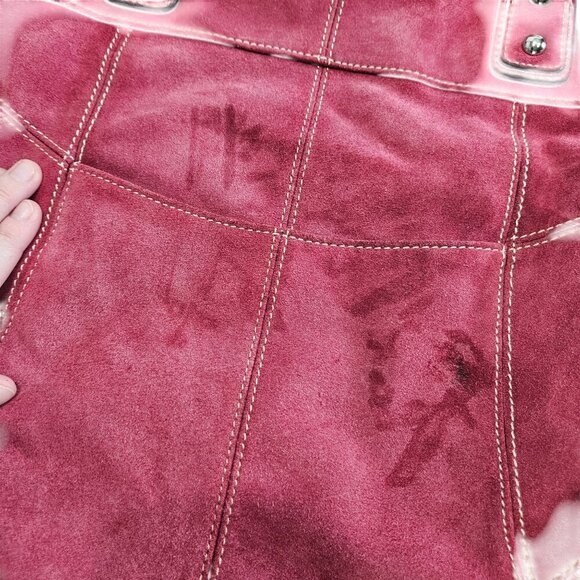 Red Suede Hype Large Tote Bag With Black Patterned Interior & Silver‎ Hardware - Picture 6 of 10